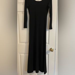 Full length, fitted, black dress
